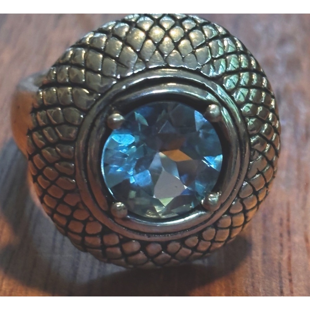 Vintage Ross-Simons Sterling Silver Blue Topaz Textured Scale Dome Ring Size 8